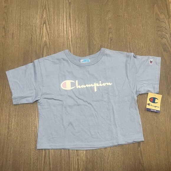 NWT Champion Light Blue Graphic Crop Top - Size XS - Picture 1 of 5